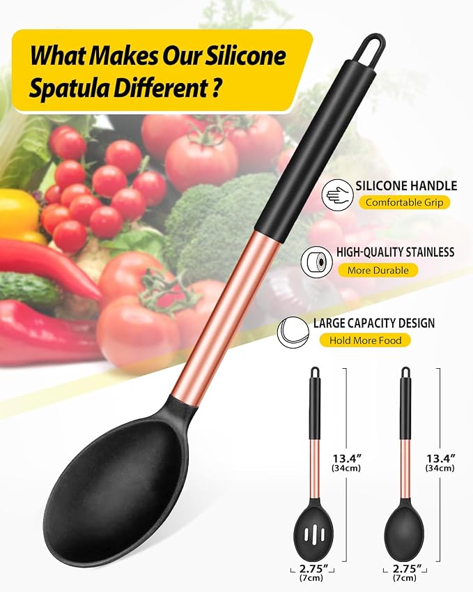 Pack of 2 Large Silicone Cooking Spoons, Non Stick Solid Basting Spoon - Image 2