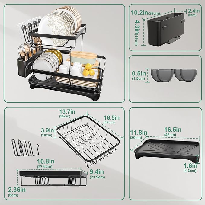 Dish Drying Rack, 2-Tier Large Dish Drying Rack - Image 2