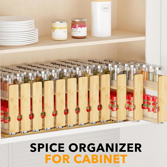 SpaceAid Bamboo Pull Out Spice Rack Organizer - Image 6