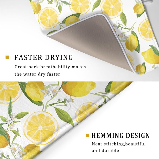 Lemon Dish Drying Mat for Kitchen Counter Spring Summer Microfiber Absorbent - Image 3
