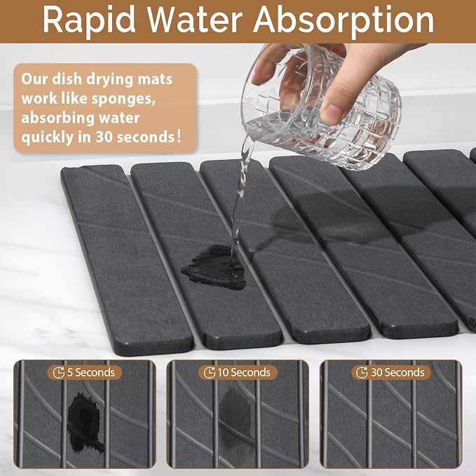 Large Stone Dish Drying Mat for Kitchen Counter, Foldable Water Absorbing - Image 3