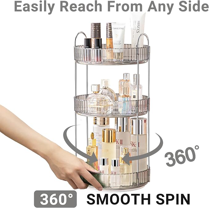 Asayuee 360 Rotating Makeup Organizer, 3 Tier Large Capacity Make Up Organizers - Image 3