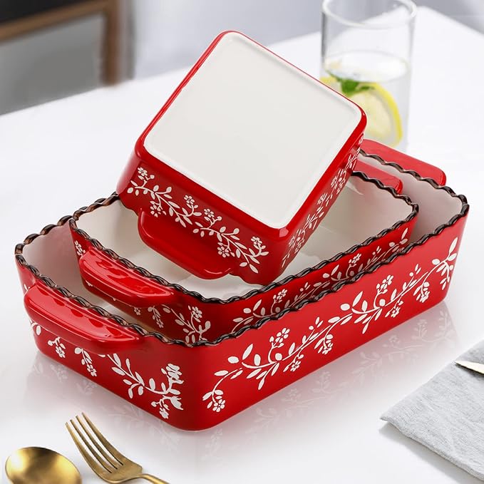AVLA 3 Pack Ceramic Bakeware Set, Porcelain Rectangular Baking Dish Lasagna Pans - Image 4