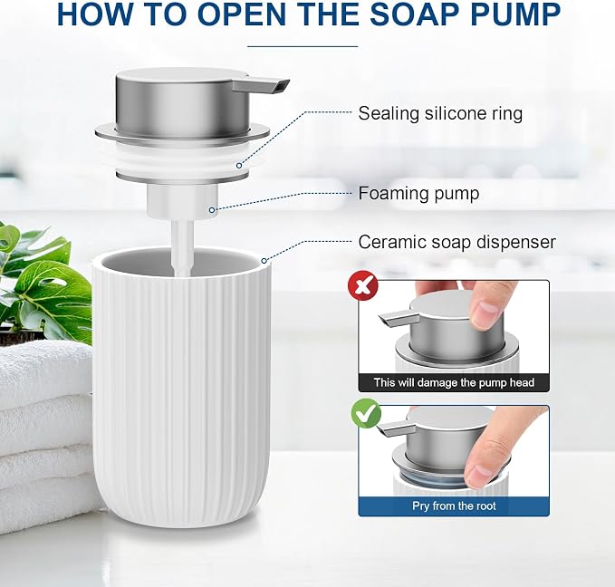 Ceramic Foaming Soap Dispenser, 12 oz Bathroom Foam Hand Soap Dispenser - Image 5