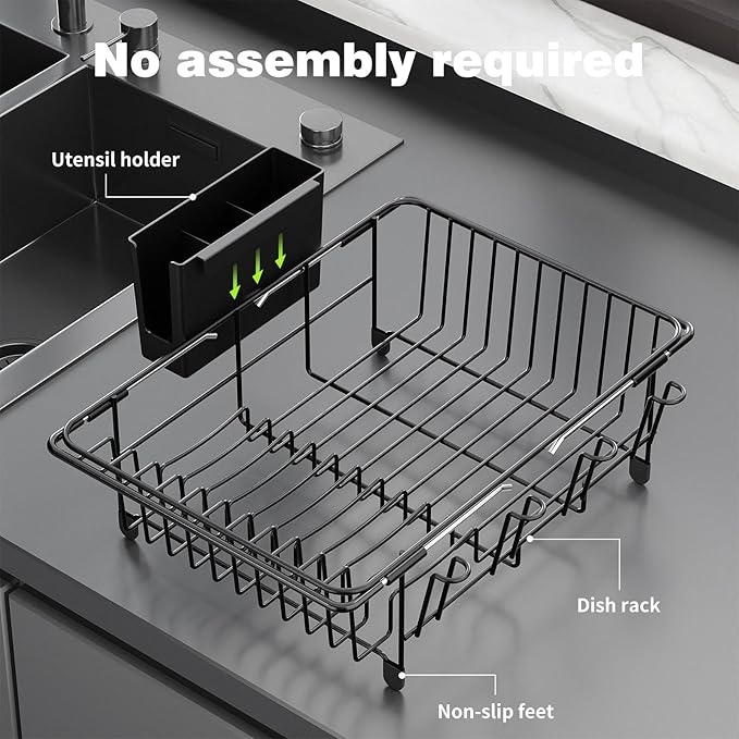 Dish Drying Rack in Sink: Expandable, 3-Slot Utensil Holder, Anti-Slip Handle. - Image 9
