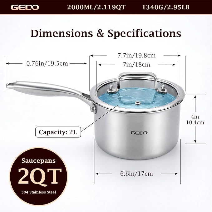 GEDO 3-Ply 304 Stainless Steel Saucepan - Image 3