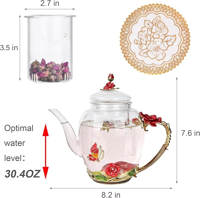 Enamel Glass Flower Tea Pot - Image 3