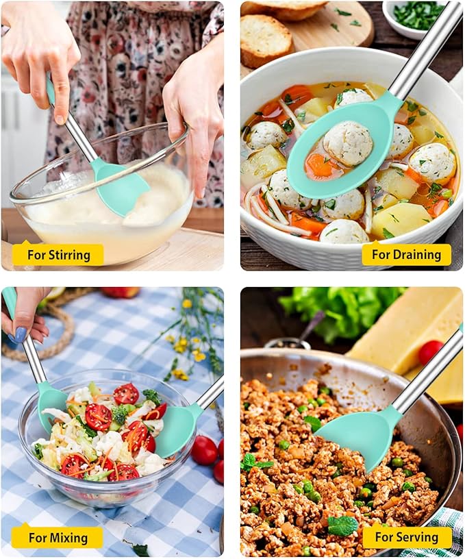 Pack of 2 Large Silicone Cooking Spoons, Non Stick Solid Basting Spoon - Image 3
