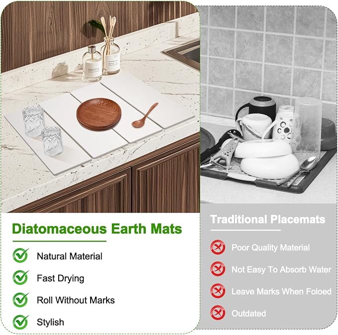 Large Dish Drying Mat for Kitchen Counter, Heat-resistant Mat, Diatomaceous - Image 7