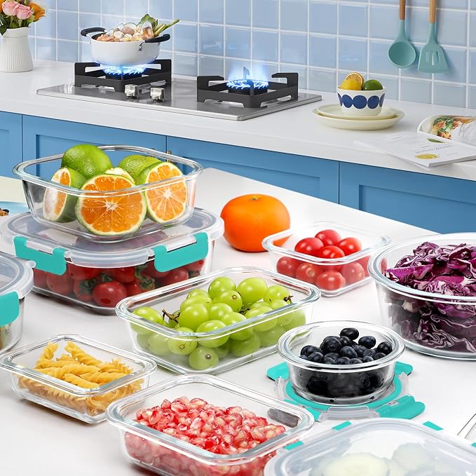 VERONES 30 Pieces Glass Meal Prep Containers Set, Stackable Glass Food Storage - Image 7