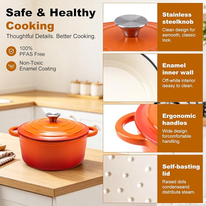 Enameled Cast Iron Dutch Oven - 7QT Pot - Image 6