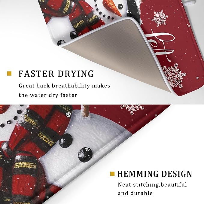 Christmas Dish Drying Mat for Kitchen Counter Snowman Let It Snow Microfiber - Image 3