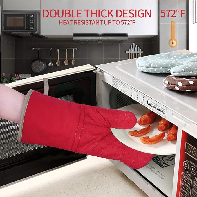 4Pcs Oven Mitts and Pot Holders Set, 572F Heat Resistant Oven Glove, Soft - Image 3