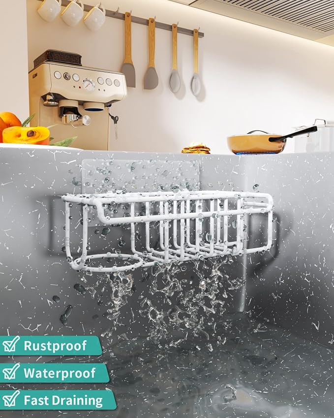HapiRm Sponge Holder for Kitchen Sink, No Drill Kitchen Sink Caddy Organizer - Image 2