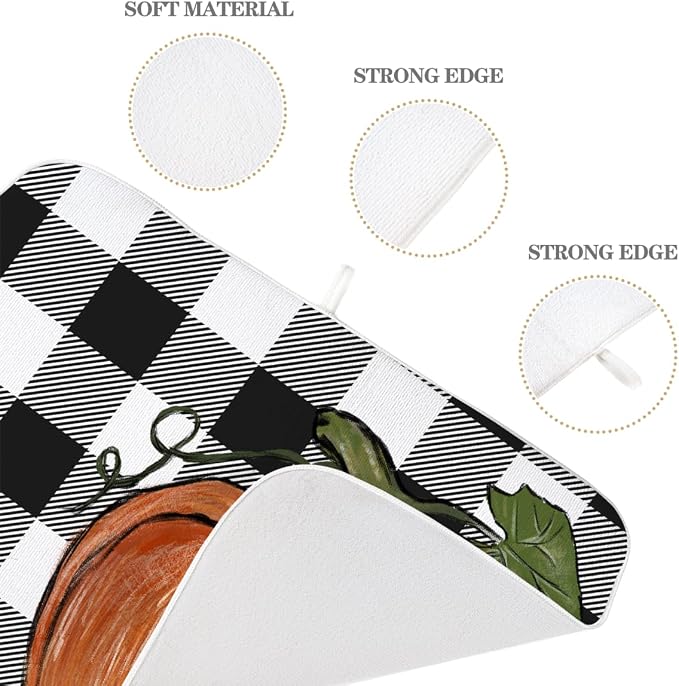 Fall Dish Drying Mat 18 x 24 Inch Thanksgiving Buffalo Plaid Pumpkin Drying Mat - Image 3
