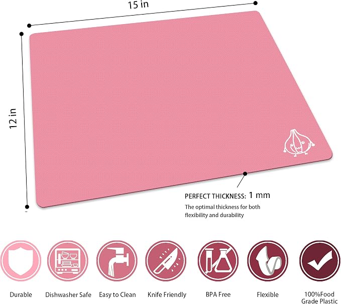 ZVP Plastic Cutting Boards for Kitchen, Flexible Cutting Mats, Gradient Pink - Image 3