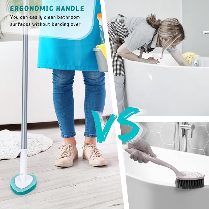 Shower Scrubber with Long Handle, Bathroom Tub and Tile Cleaning Tool with 6 - Image 4