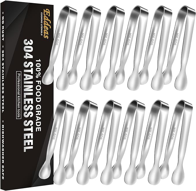 Eddeas Mini Tongs For Serving Food，Set fo 12 Small Tongs For Appetizers，Small by Eddeas