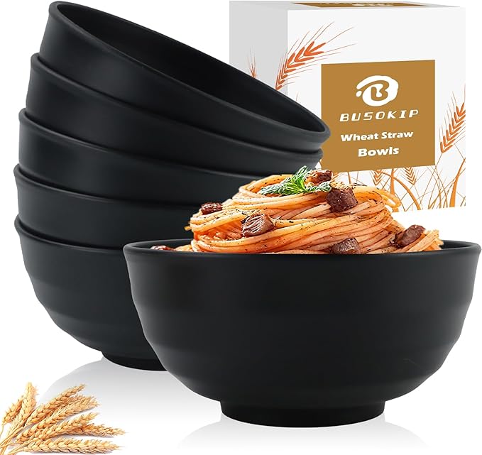 Wheat Straw Bowls Unbreakable Large Salad Bowls 60 OZ Set of 6, Microwave and by BUSOKIP