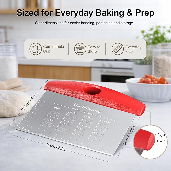 Ourokhome 2 Pack Bench Scraper Dough Cutter, Stainless Steel Dough Scraper - Image 2