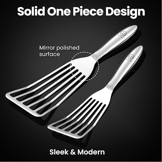 Stainless Steel Fish Spatula Set – 1 Large Fish Turner + 1 Small Metal Spatula - Image 5