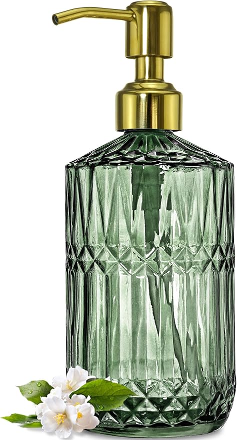 JASAI 18Oz Green Glass Soap Dispenser by JASAIHOME