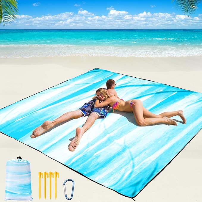 WIWIGO Beach Blanket Waterproof Sandproof Beach Mat 79" X 83"/10'x9'for 2-8 by WIWIGO