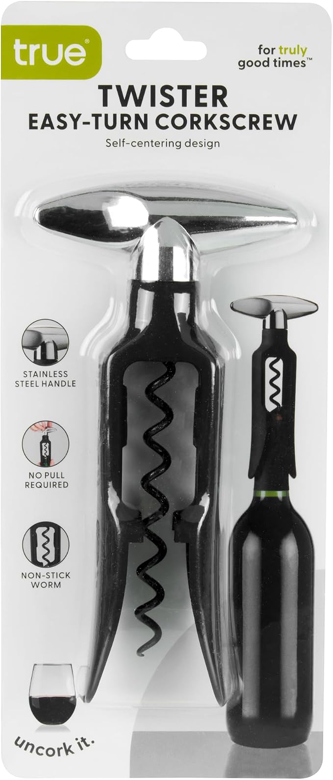 True Self Pulling Corkscrew Wine Opener, Durable Plastic - Image 11