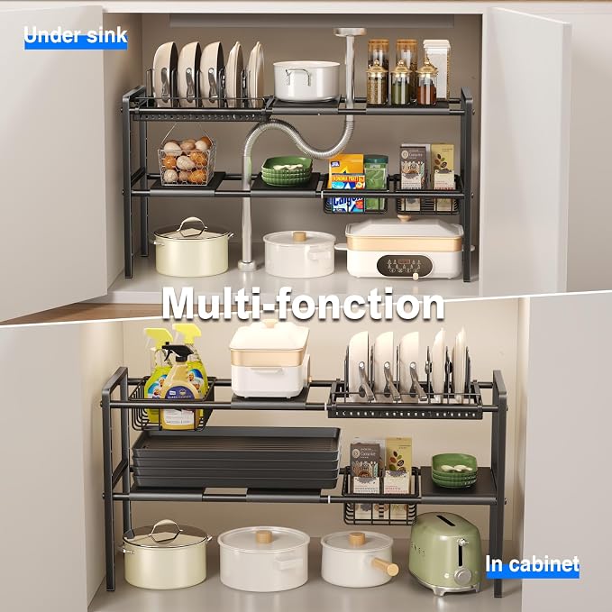 Mustorn Pots and Pans Organizer Under Cabinet, Expandable 2 Tier Under Sink - Image 7