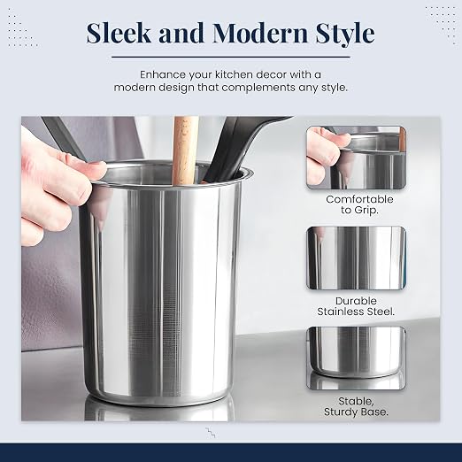 OCS Parts 6.75-Inch Kitchen Utensil Holders | Set of 3 | Stainless Steel - Image 5