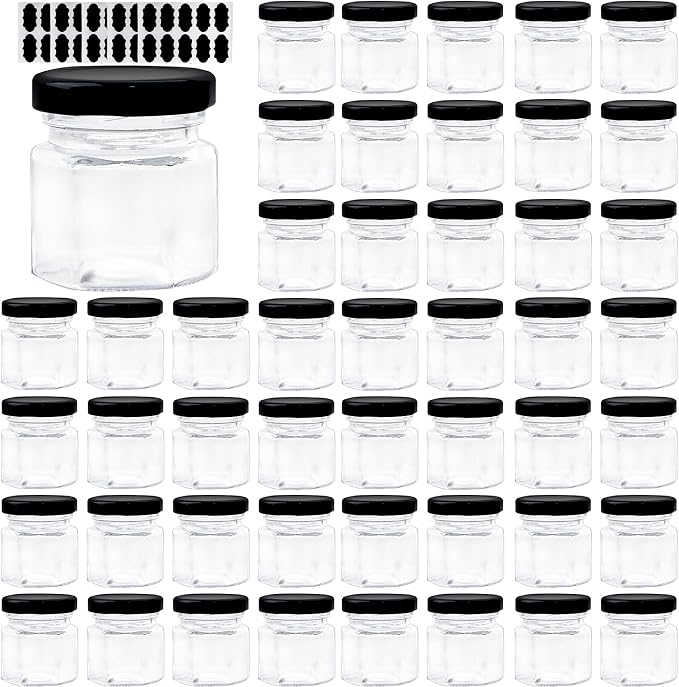 1.5 OZ Mini Hexagon Glass Jars, 48 Pack Empty Honey Jars Small Spice Jars by Comrzor