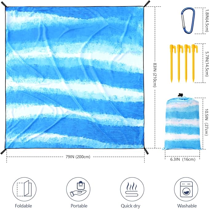WIWIGO Beach Blanket Waterproof Sandproof Beach Mat 79" X 83"/10'x9'for 2-8 - Image 2