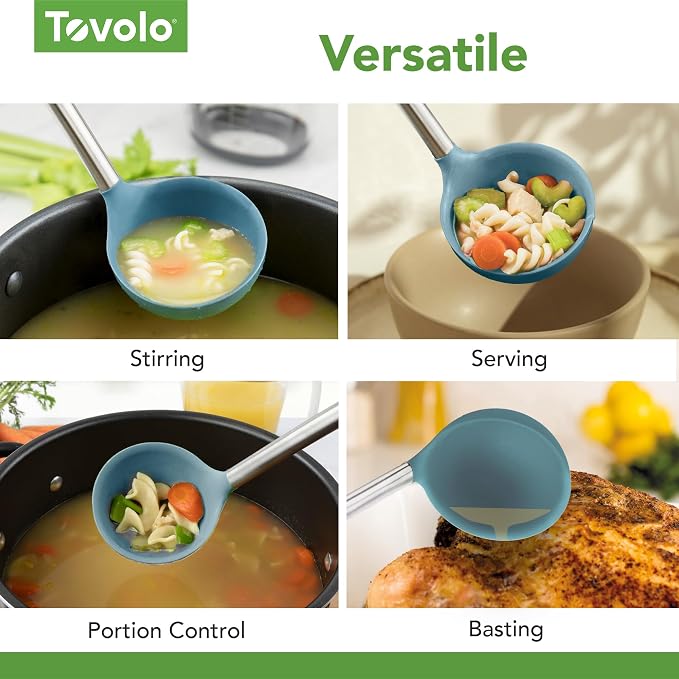 Tovolo Silicone Ladle with Stainless Steel Handle Blue Slate Soup Ladle Large - Image 5