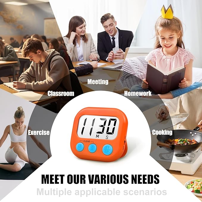 2 Pack Digital Kitchen Timer for Cooking Big Digits Loud Alarm Magnetic Backing - Image 5
