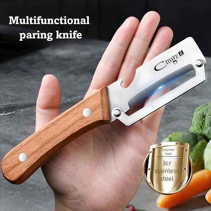 Premium Vegetable Peeler with Wooden Handle and Bottle Opener Stainless Steel - Image 7