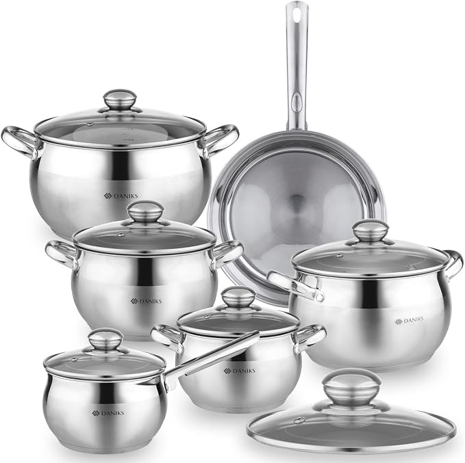 Daniks Classic 12-Piece Stainless Steel Cookware Set by Daniks