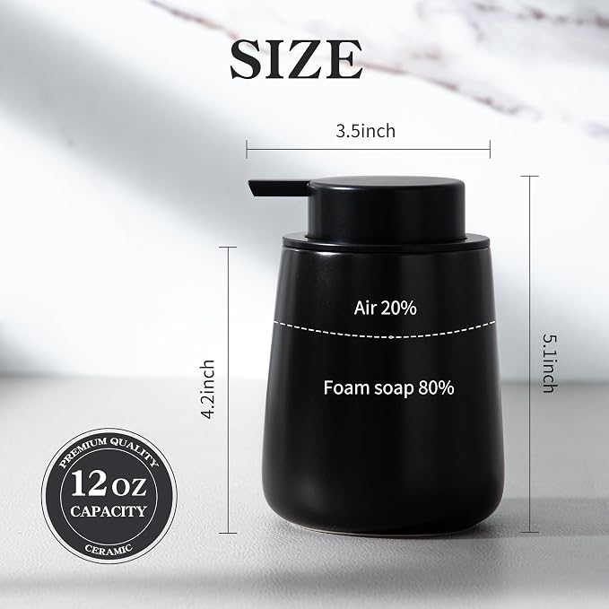 Enra Black Soap Dispenser, 12 oz Ceramic Hand Lotion Dispenser, Refillable Dish - Image 5