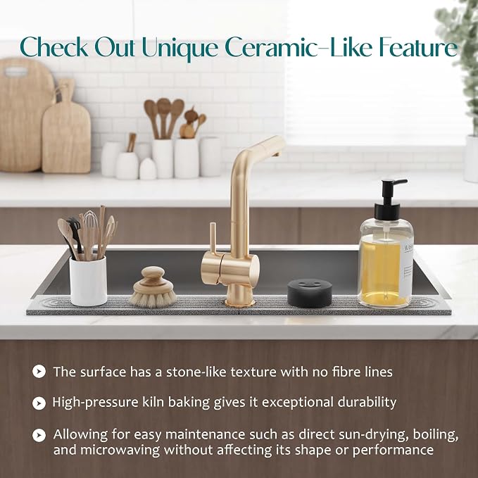 Stone Faucet Mat for Kitchen Sink, Diatomite Stone Drying Mat for Kitchen - Image 7