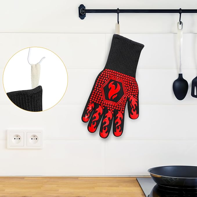 QUWIN BBQ Gloves, Oven Gloves 1472℉ Extreme Heat Resistant, Grilling Gloves - Image 4