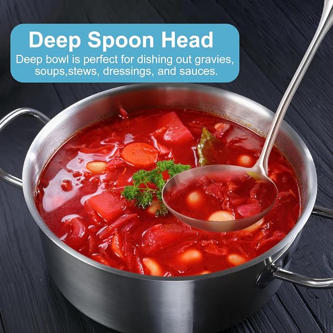 Soup Ladle - 18/10 Stainless Steel Ladle Spoon，13.8" Large Durable Metal Ladel - Image 6