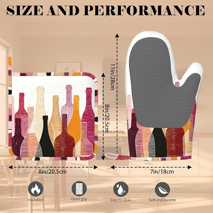 Red Wine Bottle Oven Mitts and Pot Holders Sets Non-Slip Silicone Surface - Image 3