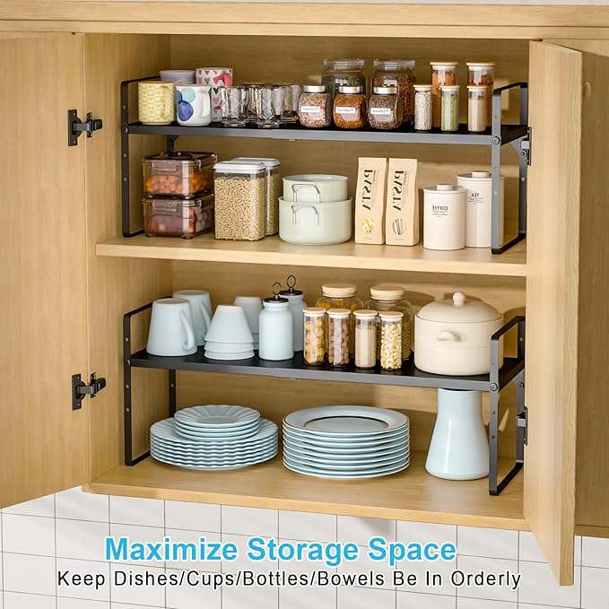 15.5 to 25.5 Inch Expandable Kitchen Cabinet Organizer Shelf, 2 Pack 30 LBS - Image 4