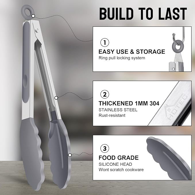 HOTEC Premium Stainless Steel Locking Kitchen Tongs - Image 5