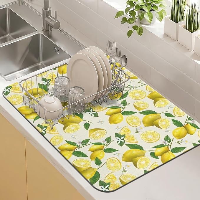 Kitchen Countertop Dish Drying Mat, Super Absorbent Coffee Bar Mat by Kuyig+Home