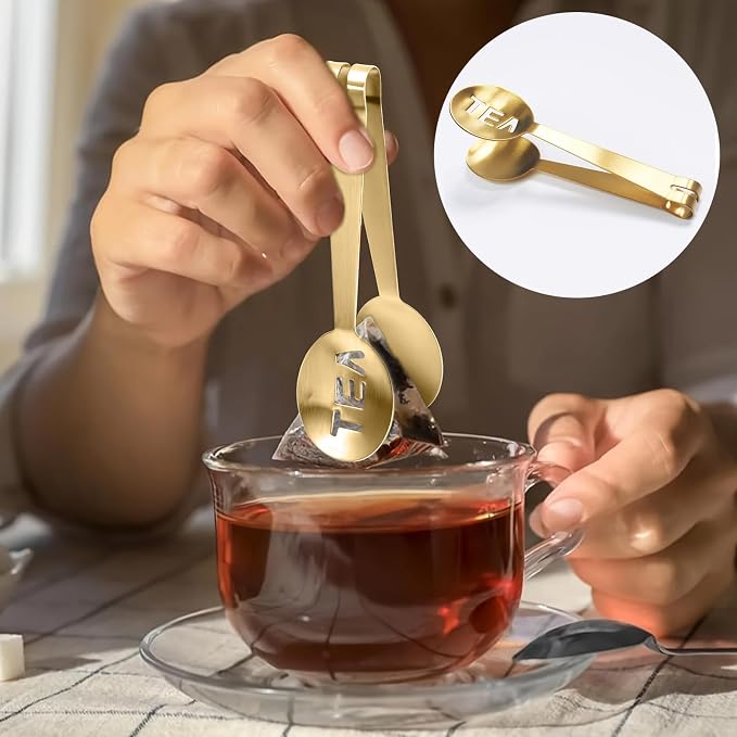 4Pcs Gold Tea Bag Squeezer, Stainless Steel Clip On Strainer, Tea Spoon Tongs - Image 4