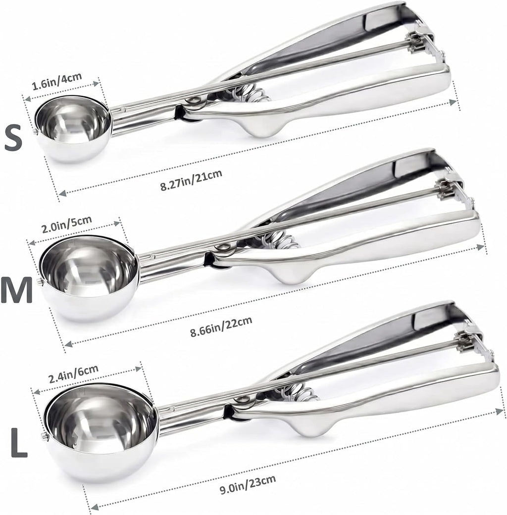 Ice Cream Scoop, 3Pcs Cookie Scoop Set, 18/8 Stainless Steel Cookie
