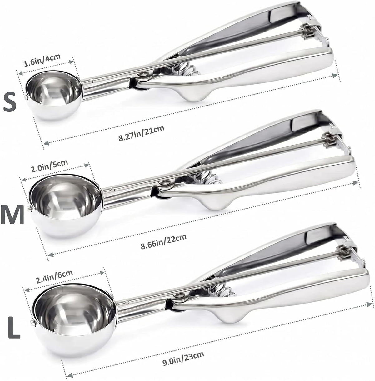 Ice Cream Scoop, 3Pcs Cookie Scoop Set, 18/8 Stainless Steel Cookie