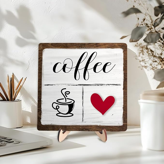 Vintage Coffee Bar Decor Sign, Rustic Wooden Plaque - Image 3