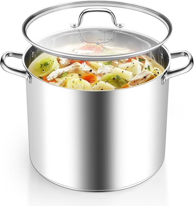 Homikit 20 Quart Soup Pot with Lid, Large Stainless Steel Stock Pot with Double by Homikit