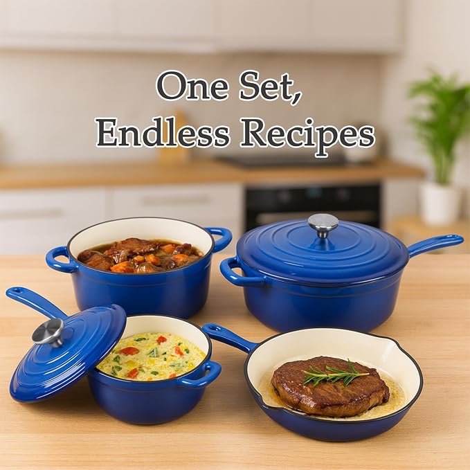 QuliMetal Nonstick Enameled Cast Iron Cookware Set, 4-Pcs Pots and Pans - Image 4